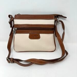 LOS ROBLES Polo Time Leather Crossbody Bag Purse Cream Brown Travel Classic